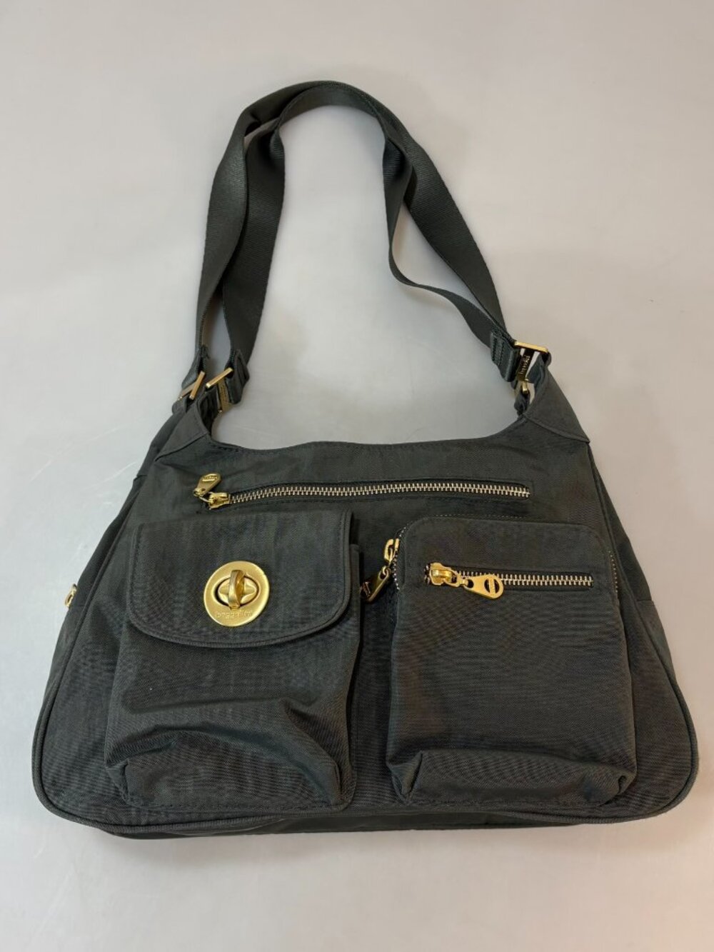 Baggallini San Marino Gray Nylon Satchel Double Strap Shoulder Bag Many Pockets